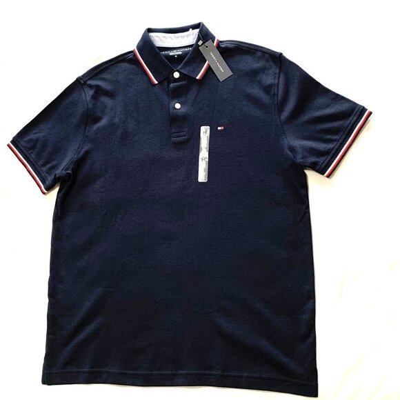 NWT Tommy Hilfiger Polo Shirt Men Regular Fit Size M Dark Blue Short Sleeve - Picture 3 of 12